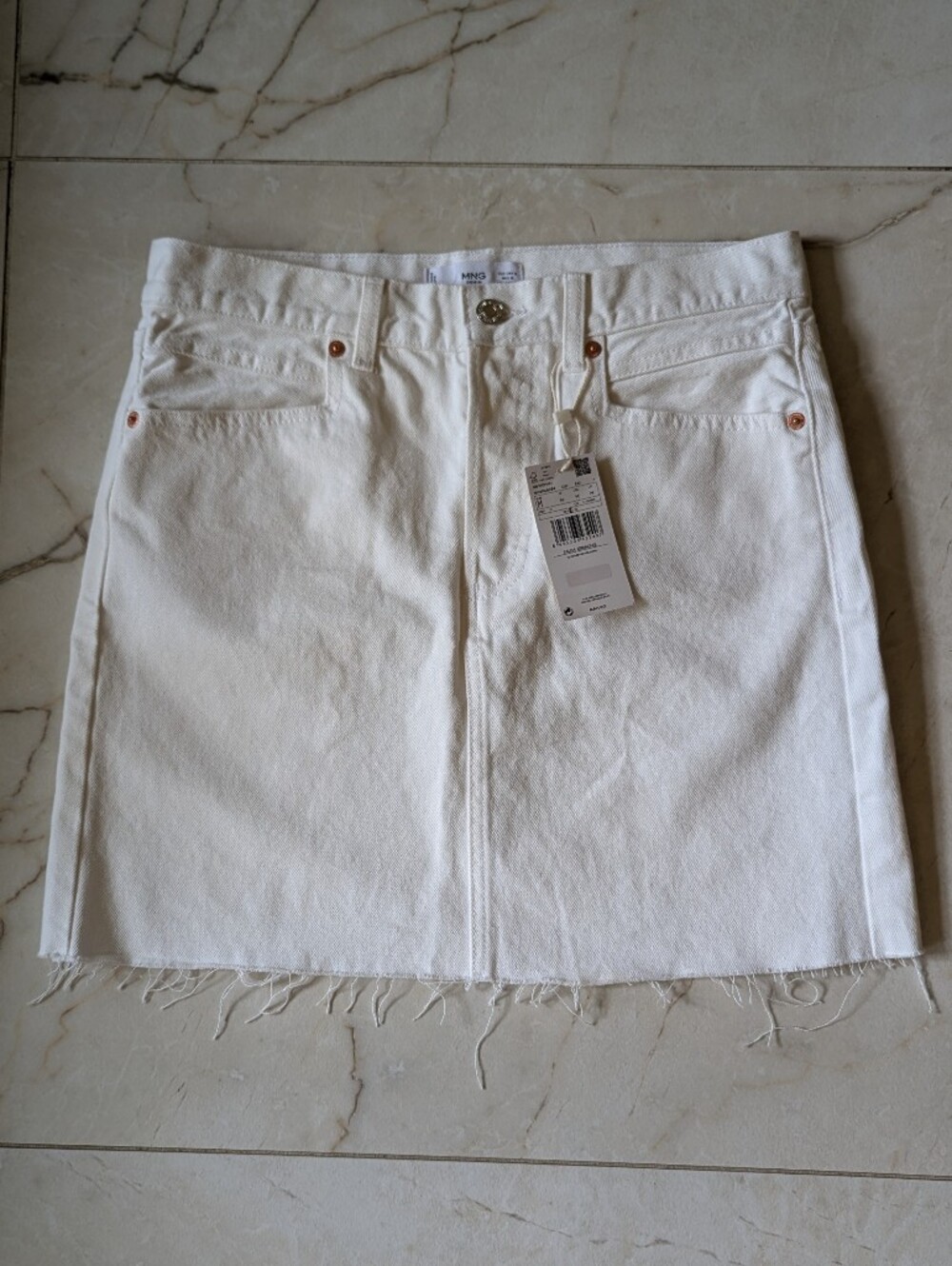 Mango | White Denim Skirt With Frayed Hem